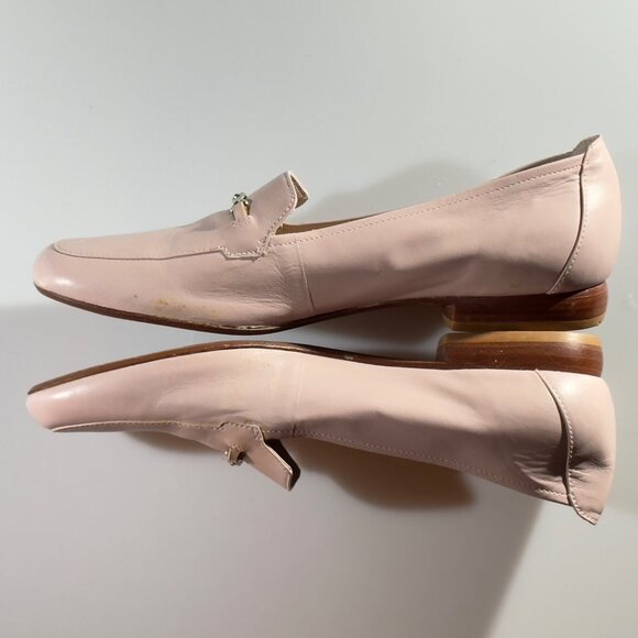 TROTTERS Womens Pink Leather Loafers Silver-tone Metal Chain Accent Stacked Heel - Picture 7 of 9